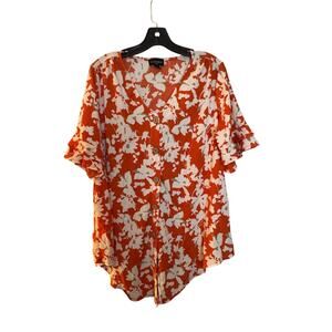 I.N. Studio Orange and White Hawaiian Shirt with wood buttons